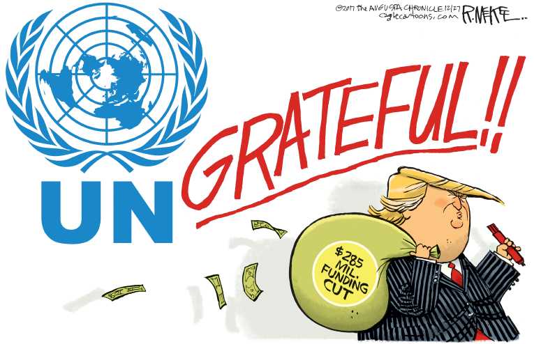 Political/Editorial Cartoon by Rick McKee, The Augusta Chronicle on Haley Warns Defiant Nations