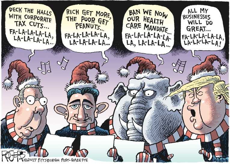 Political/Editorial Cartoon by Rob Rogers, The Pittsburgh Post-Gazette on Christmas Celebrated