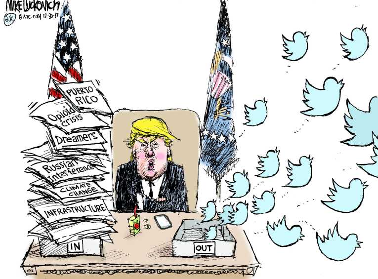 Political/Editorial Cartoon by Mike Luckovich, Atlanta Journal-Constitution on Trump Returns From Golf Vacation