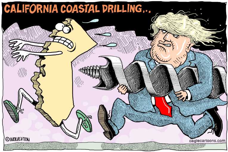 Political/Editorial Cartoon by Monte Wolverton, Cagle Cartoons on Trump Showing He Means Business