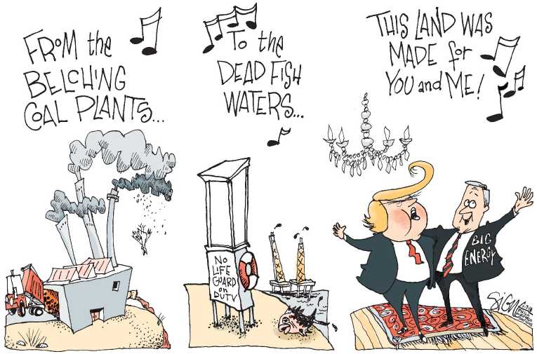 Political/Editorial Cartoon by Signe Wilkinson, Philadelphia Daily News on Trump Showing He Means Business