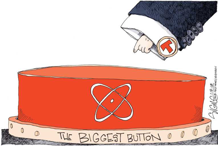 Political/Editorial Cartoon by Signe Wilkinson, Philadelphia Daily News on Trump Boasts of Bigger Button