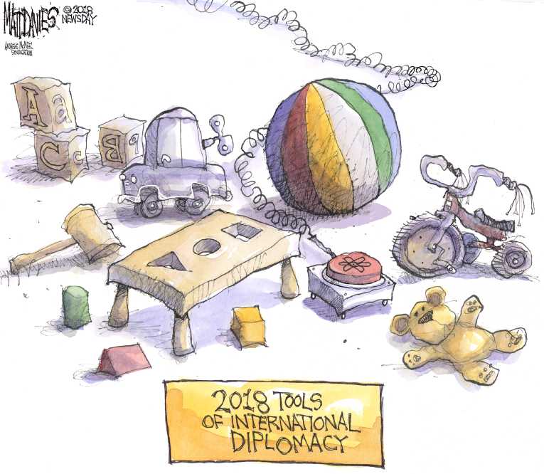 Political/Editorial Cartoon by Matt Davies, Journal News on Trump Boasts of Bigger Button