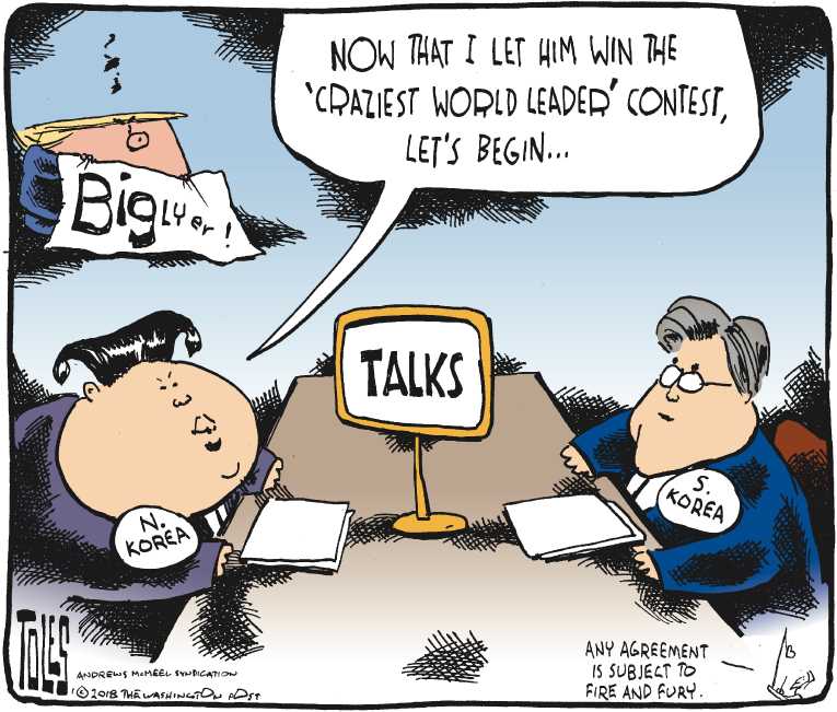 Political/Editorial Cartoon by Tom Toles, Washington Post on Trump Boasts of Bigger Button