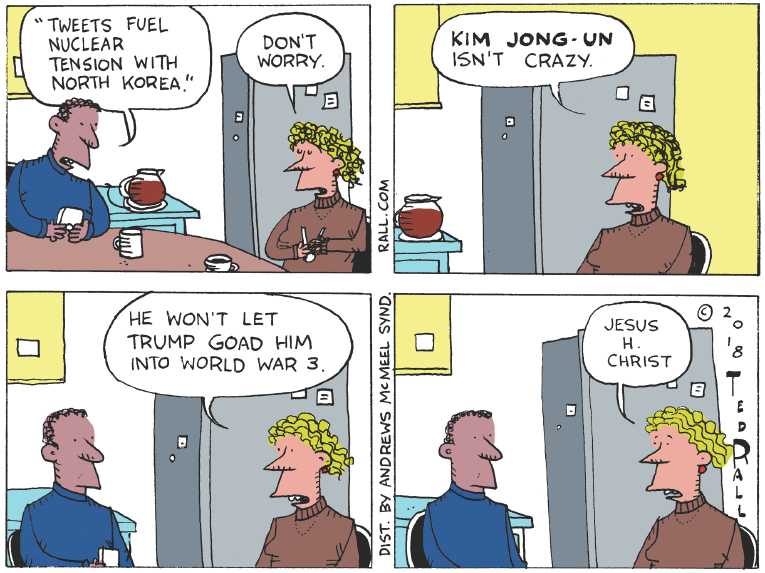 Political/Editorial Cartoon by Ted Rall on Trump Boasts of Bigger Button