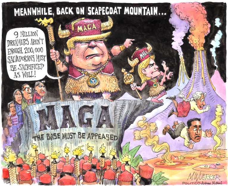 Political/Editorial Cartoon by Matt Wuerker, Politico on President Stumbles Over Anthem