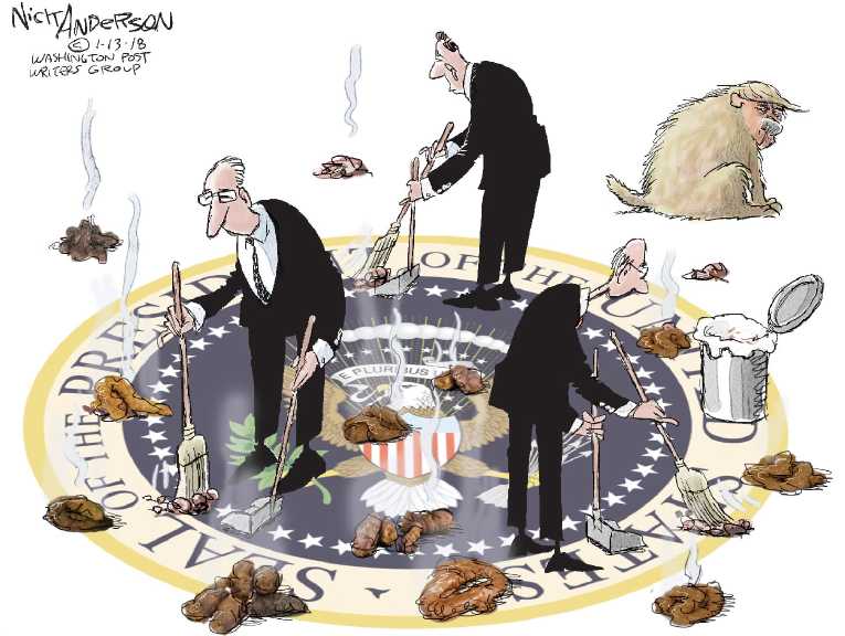 Political/Editorial Cartoon by Nick Anderson, Houston Chronicle on Shitstorm Impedes DACA Solution