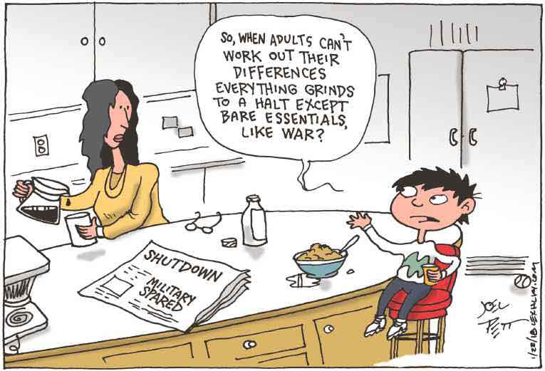 Political/Editorial Cartoon by Joel Pett, Lexington Herald-Leader, CWS/CartoonArts Intl. on Government Shuts Down, Reopens