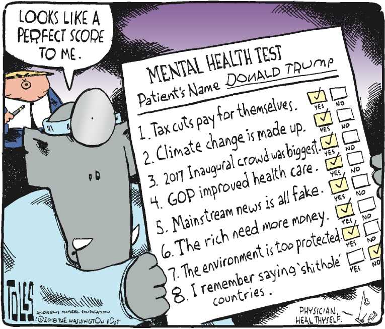 Political/Editorial Cartoon by Tom Toles, Washington Post on President’s Doc Has Dyslexia