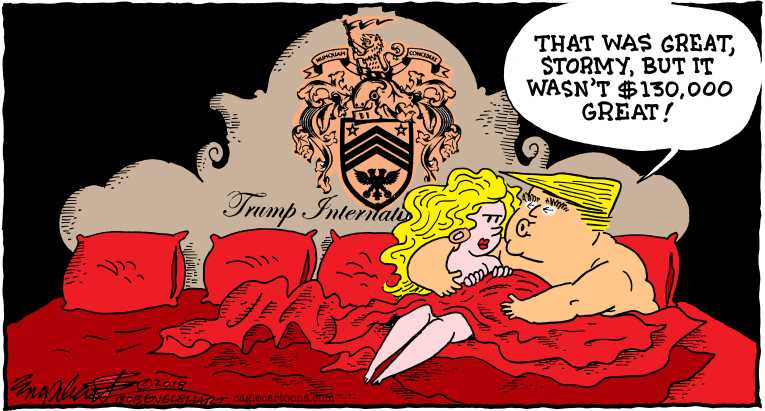 Political/Editorial Cartoon by Bob Englehart, Hartford Courant on Trump Paid $130K to Porn Star