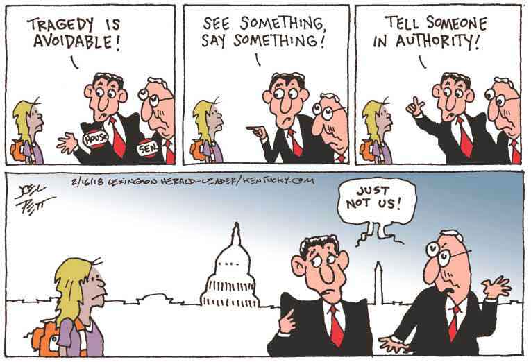 Political/Editorial Cartoon by Joel Pett, Lexington Herald-Leader, CWS/CartoonArts Intl. on School Shooter Kills 17
