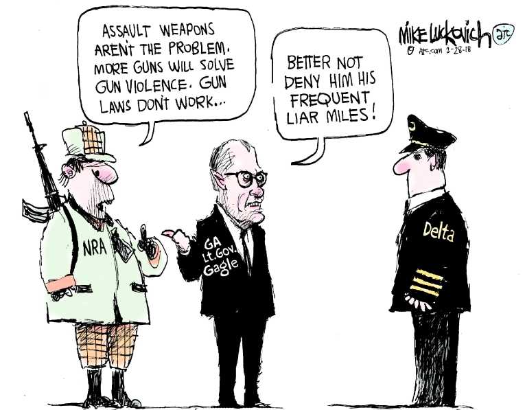 Political/Editorial Cartoon by Mike Luckovich, Atlanta Journal-Constitution on Anti-NRA Protests Sweep Nation