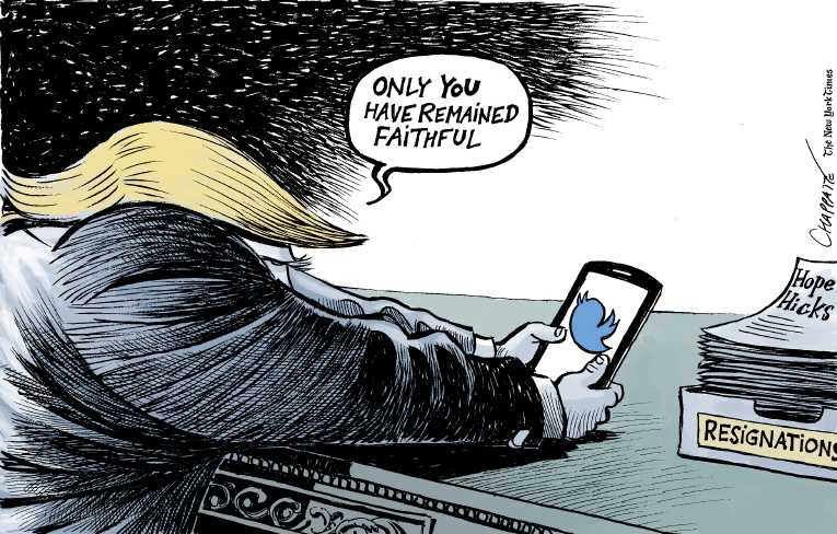Political/Editorial Cartoon by Patrick Chappatte, International Herald Tribune on Hope Hicks Steps Down