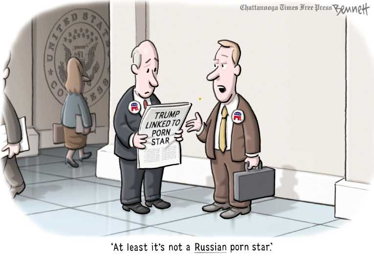 Political/Editorial Cartoon by Clay Bennett, Chattanooga Times Free Press on Porn Star Sues Trump