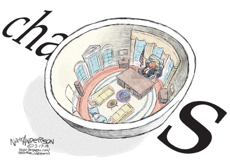 Political/Editorial Cartoon by Nick Anderson, Houston Chronicle on Staff Shake-Up to Continue