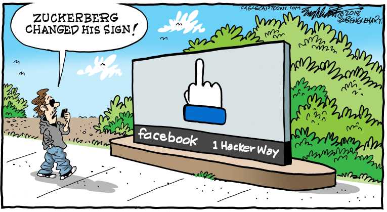 Political/Editorial Cartoon by Bob Englehart, Hartford Courant on Facebook Suspicions Confirmed