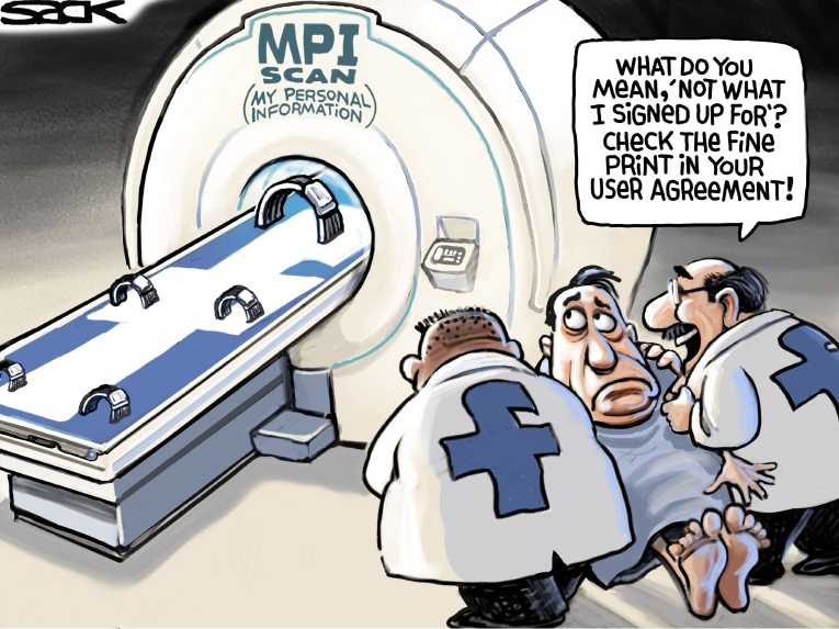 Political/Editorial Cartoon by Steve Sack, Minneapolis Star Tribune on Zuckerberg Testifies