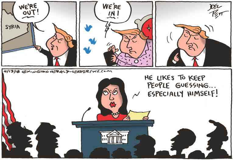 Political/Editorial Cartoon by Joel Pett, Lexington Herald-Leader, CWS/CartoonArts Intl. on US Bombs Syria