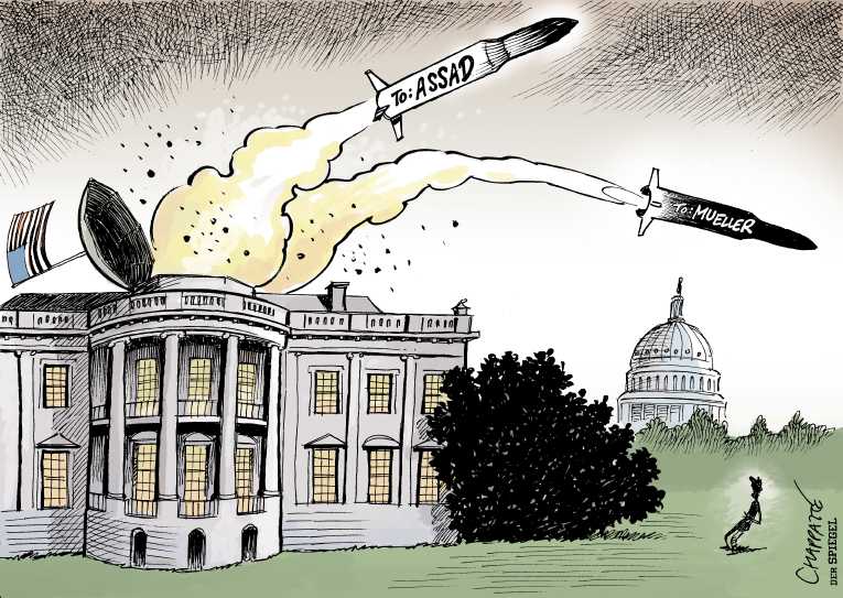 Political/Editorial Cartoon by Patrick Chappatte, International Herald Tribune on US Bombs Syria
