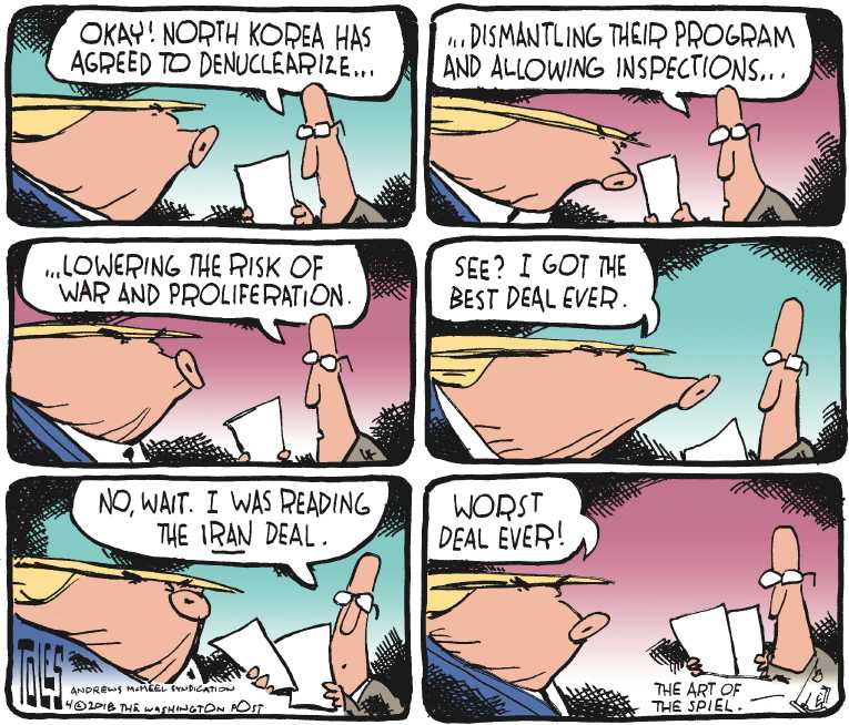 Political/Editorial Cartoon by Tom Toles, Washington Post on Trump to Negotiate