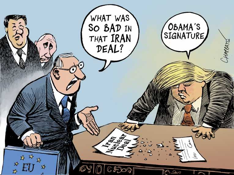 Political/Editorial Cartoon by Patrick Chappatte, International Herald Tribune on Trump Praises His Performance