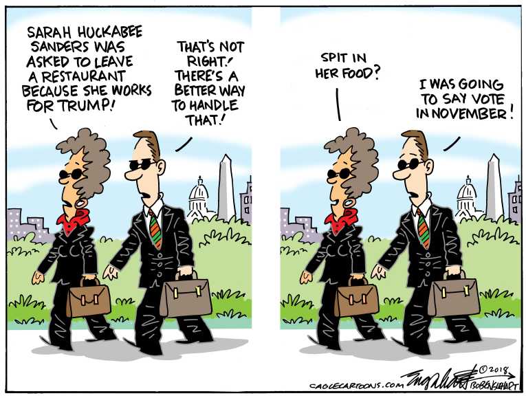 Political/Editorial Cartoon by Bob Englehart, Hartford Courant on Sarah Sanders Denied Service