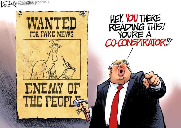 Political/Editorial Cartoon by Nate Beeler, Washington Examiner on Trump Vilifies Press