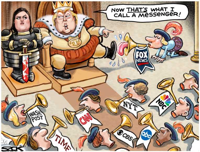 Political/Editorial Cartoon by Steve Sack, Minneapolis Star Tribune on Trump Attacks Press