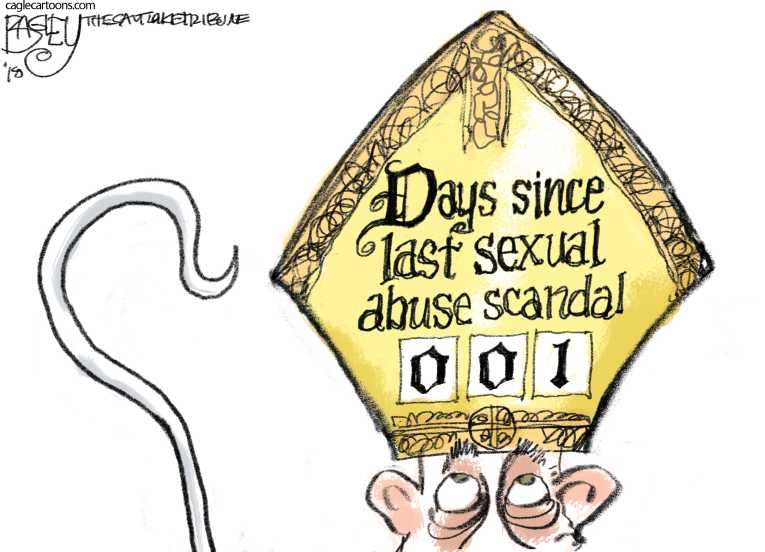 Political/Editorial Cartoon by Pat Bagley, Salt Lake Tribune on Catholic Church Reeling