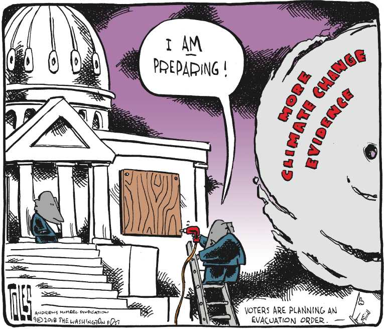 Political/Editorial Cartoon by Tom Toles, Washington Post on Historic Hurricane to Hit Carolinas