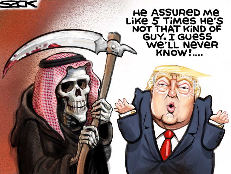 Political/Editorial Cartoon by Steve Sack, Minneapolis Star Tribune on Trump Praises Saudis
