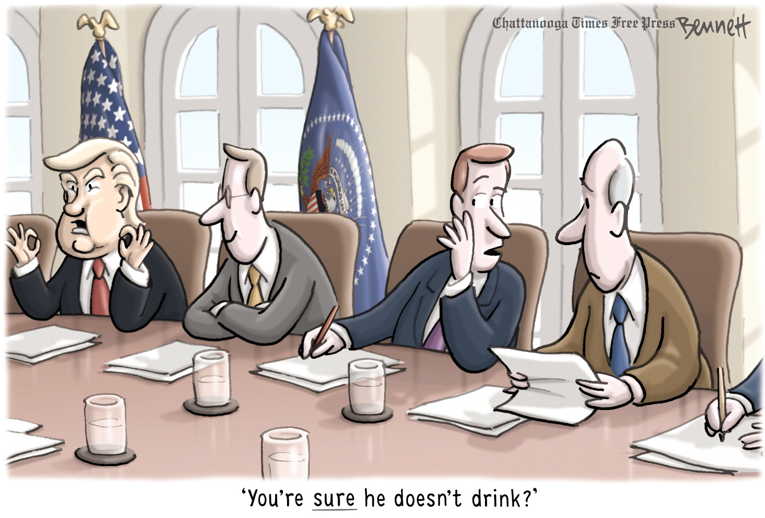 Political/Editorial Cartoon by Clay Bennett, Chattanooga Times Free Press on Trump Firm on Wall