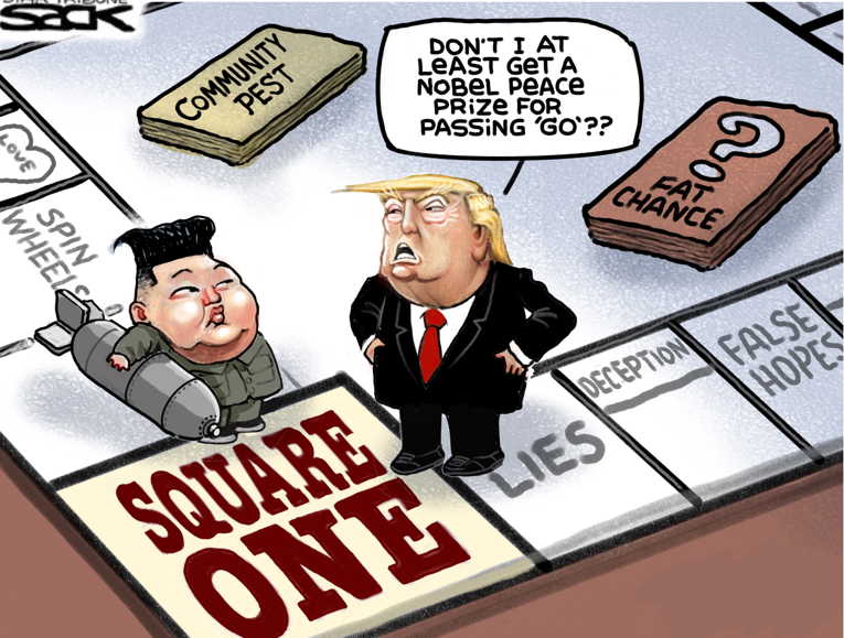 Political/Editorial Cartoon by Steve Sack, Minneapolis Star Tribune on Trump Lauds His Administration