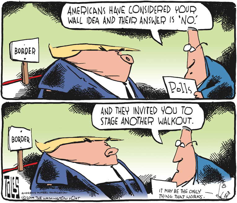 Political/Editorial Cartoon by Tom Toles, Washington Post on Trump Considers Funding Options