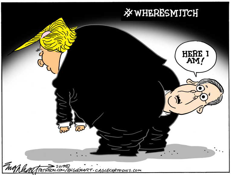 Political/Editorial Cartoon by Bob Englehart, Hartford Courant on Majority Leader Backing President