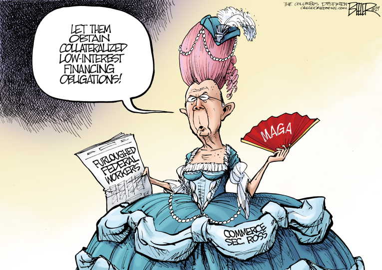 Political/Editorial Cartoon by Nate Beeler, Washington Examiner on Ross Blasts Unpaid Workers