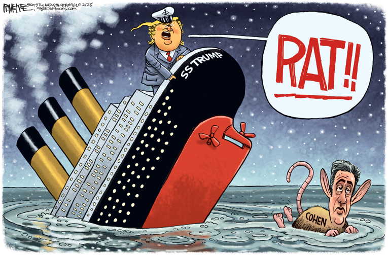 Political/Editorial Cartoon by Rick McKee, The Augusta Chronicle on Cohen Blasts Trump