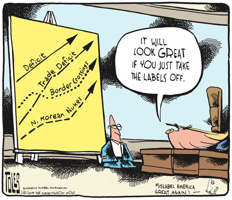 Political/Editorial Cartoon by Tom Toles, Washington Post on Trump Responds to Critics