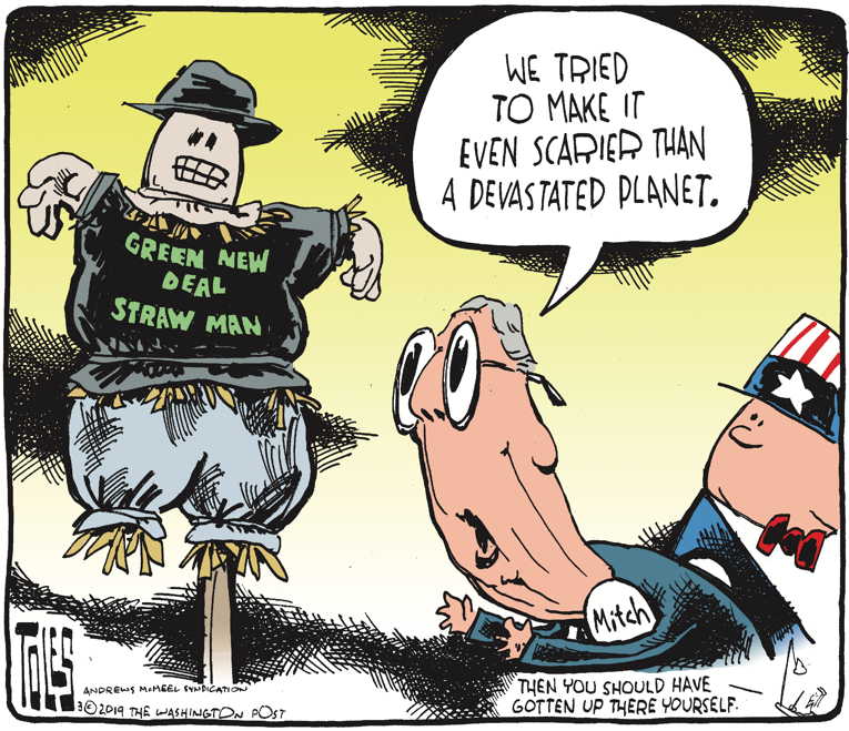 Political/Editorial Cartoon by Tom Toles, Washington Post on Green New Deal Rejected