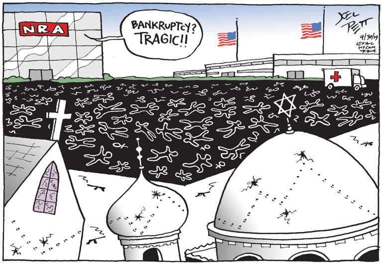 Political/Editorial Cartoon by Joel Pett, Lexington Herald-Leader, CWS/CartoonArts Intl. on Killer Uses Gun