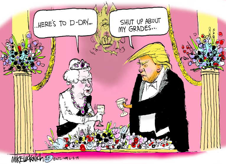 Political/Editorial Cartoon by Mike Luckovich, Atlanta Journal-Constitution on England Disses Trump