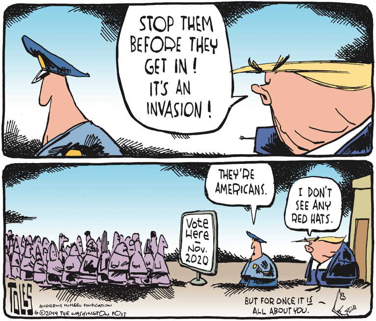 Political/Editorial Cartoon by Tom Toles, Washington Post on President Pleased With Trip