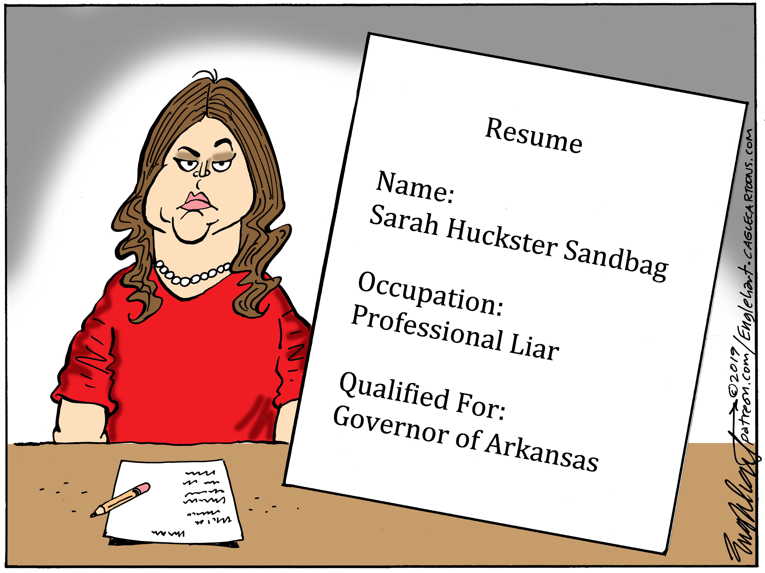 Political/Editorial Cartoon by Bob Englehart, Hartford Courant on Sarah Sanders Quits