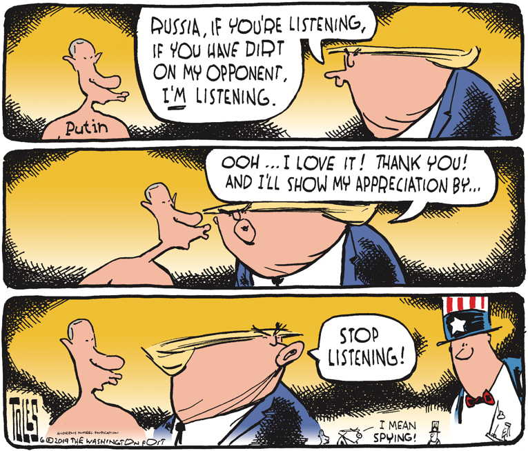 Political/Editorial Cartoon by Tom Toles, Washington Post on Trump: Collusion Okay