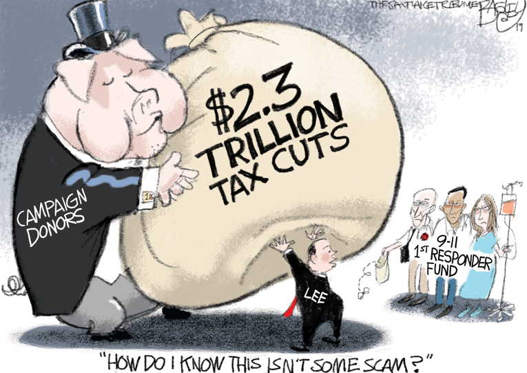 Political/Editorial Cartoon by Pat Bagley, Salt Lake Tribune on Deficits Soar