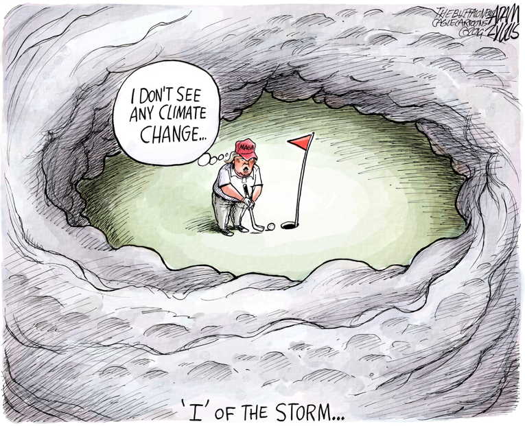 Political/Editorial Cartoon by Adam Zyglis, The Buffalo News on Hurricane Defies President