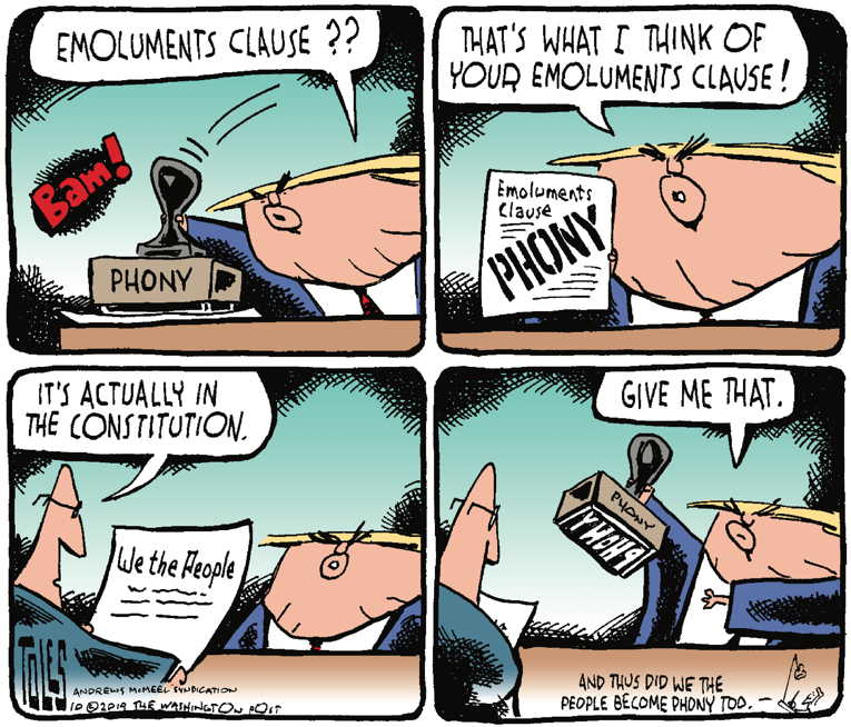 Political/Editorial Cartoon by Tom Toles, Washington Post on President Goes for Broke