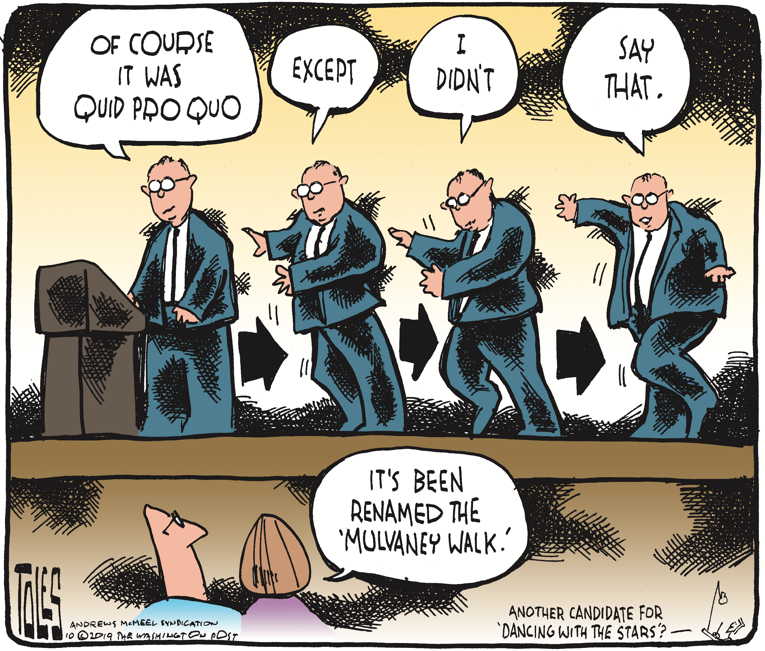 Political/Editorial Cartoon by Tom Toles, Washington Post on Mulvaney Spills the Beans