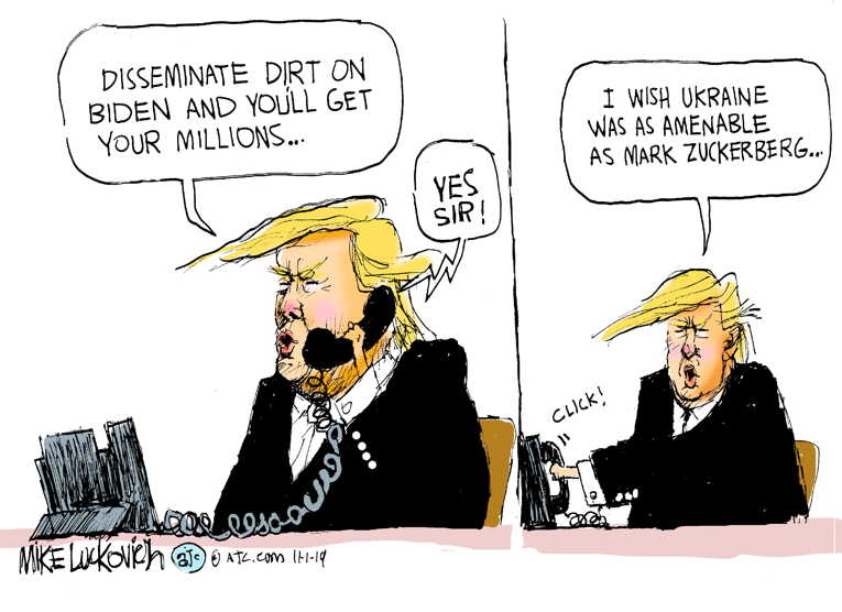 Political/Editorial Cartoon by Mike Luckovich, Atlanta Journal-Constitution on Zuckerberg Doubles Down