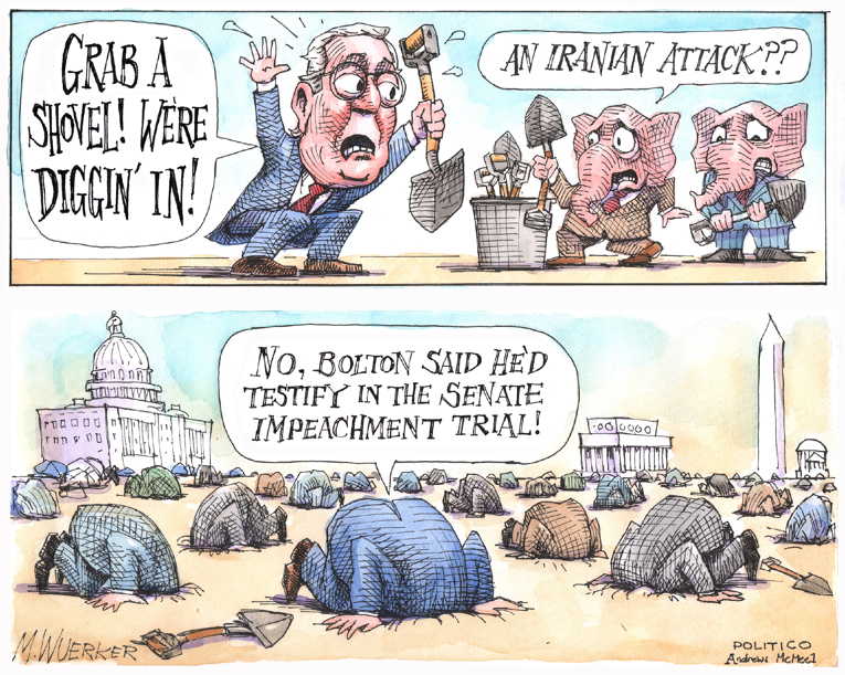 Political/Editorial Cartoon by Matt Wuerker, Politico on Impeachment Stalemate Continues